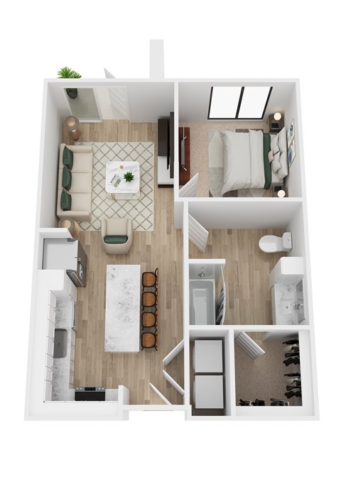 Floor plan for 1 bed, 1 bath, 690 sqft